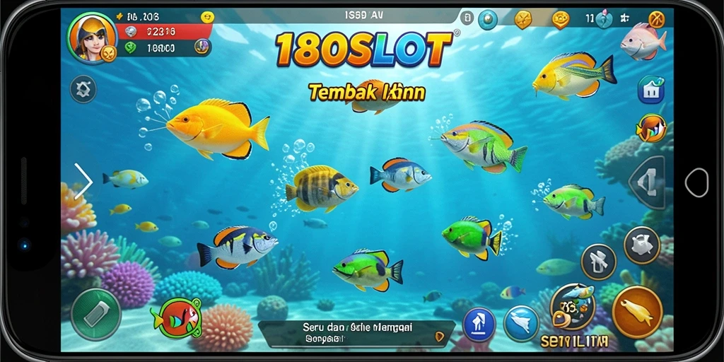Screenshot permainan 180SLOT menampilkan aksi menembak ikan yang mendebarkan.