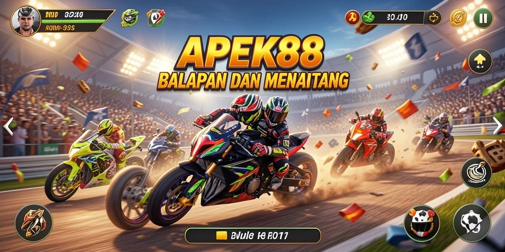 Screenshot gameplay APEK88 menampilkan aksi balapan yang mendebarkan.