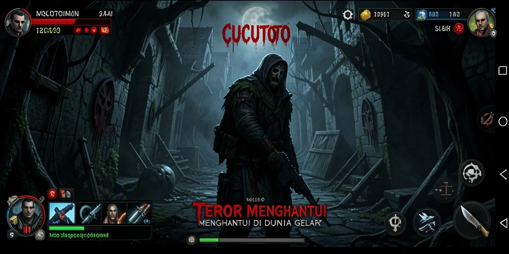 Screenshot utama gameplay CUCUTOTO dengan suasana mencekam.
