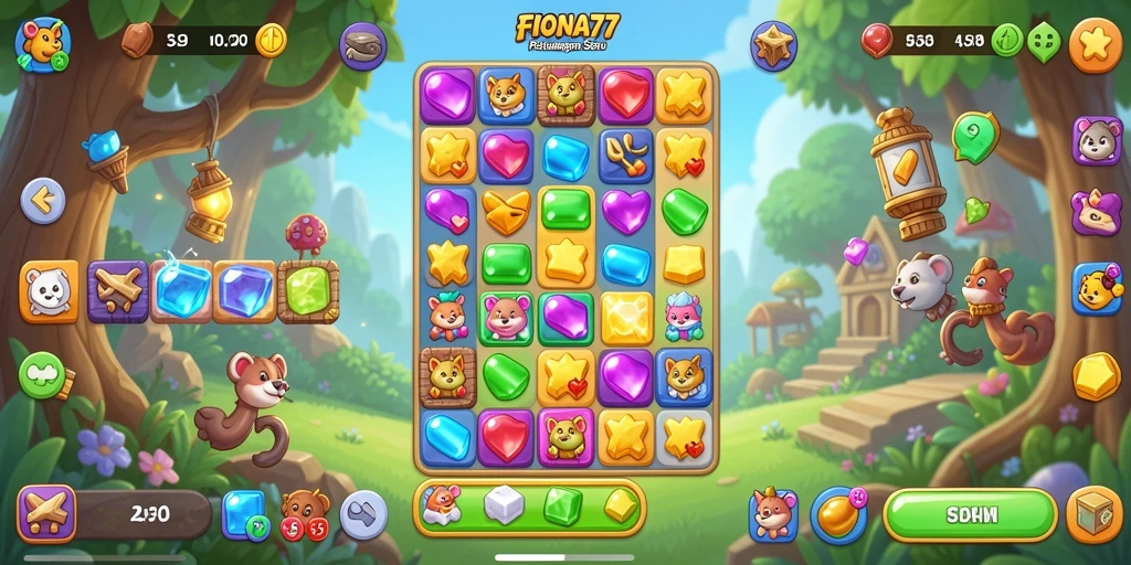 Tampilan gameplay menarik dari FIONA77 dengan simbol warna-warni.