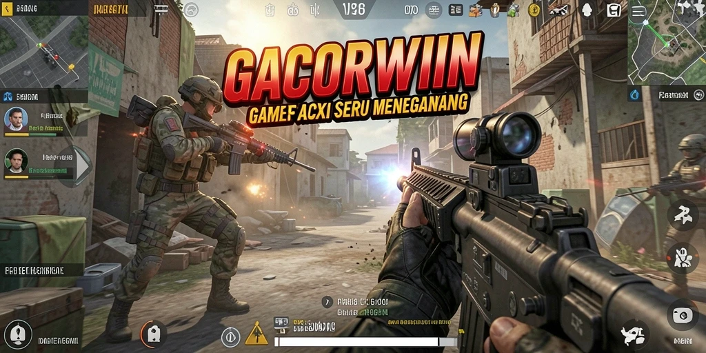 Tangkapan layar menampilkan aksi tembak-menembak yang intens dalam GACORWIN.