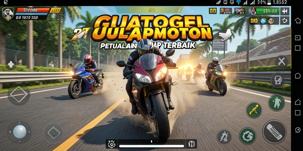 Screenshot GUATOGEL menampilkan aksi balapan motor yang mendebarkan.