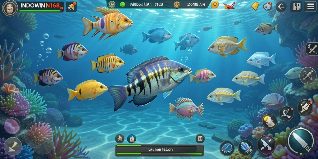 Tampilan gameplay seru di INDOWIN168 saat menembak ikan.