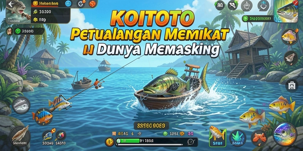 Gameplay KOITOTO yang menampilkan suasana memancing yang menakjubkan.
