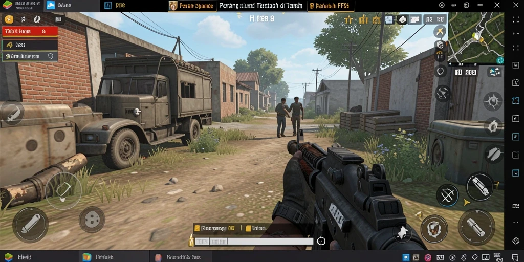 Tangkapan layar utama RI889 menunjukkan aksi tembak-menembak yang mendebarkan dalam FPS.