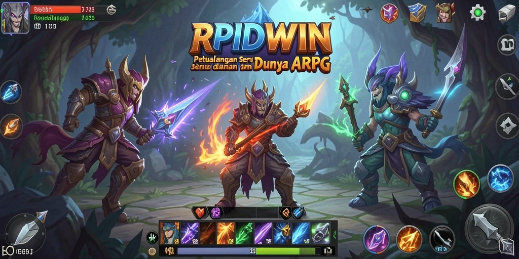 Tampilan aksi epik dalam RPIDWIN saat bertarung melawan monster.