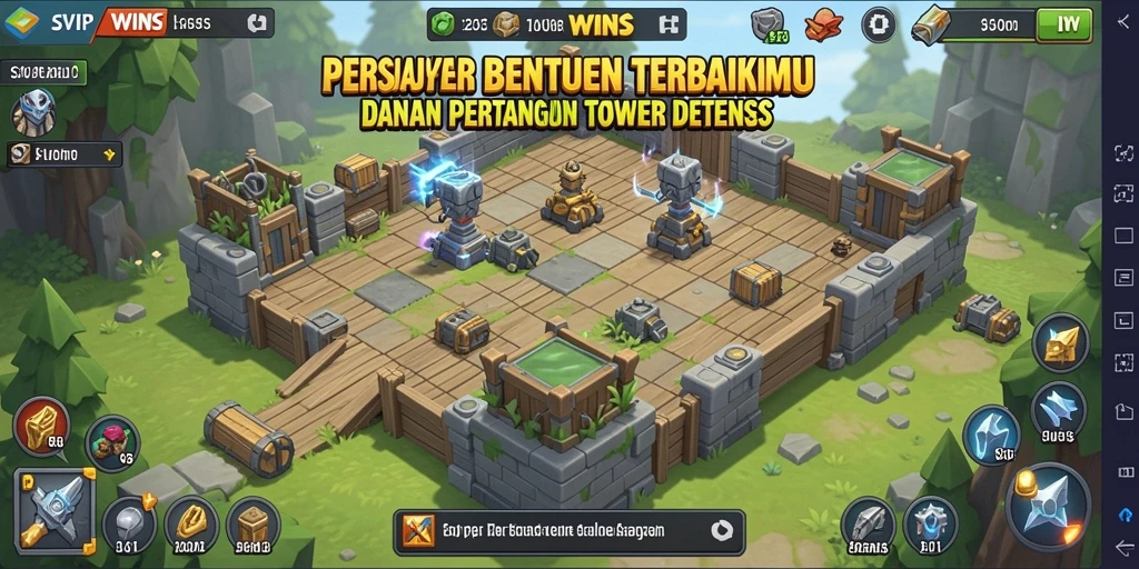Gameplay menegangkan dalam SVIPWINS dengan menara dan musuh yang beragam.