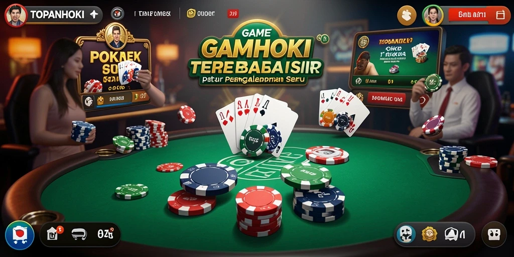 Screenshot gameplay TOPANHOKI menunjukkan aksi seru permainan poker.